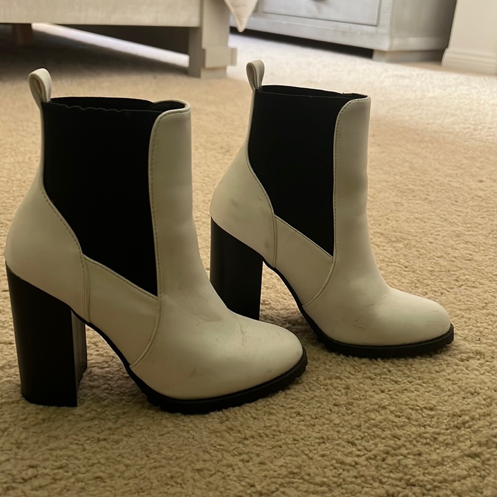 White leather booties